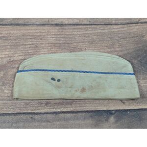 Vintage WWII US Military Garrison CapHat Khaki Cotton Blue Piping Army Air Force